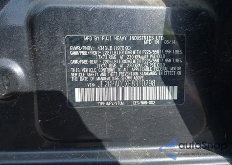 2014 Subaru Xv Crosstrek 2.0I Premium из США, поврежденный, VIN JF2GPACCXE8310298